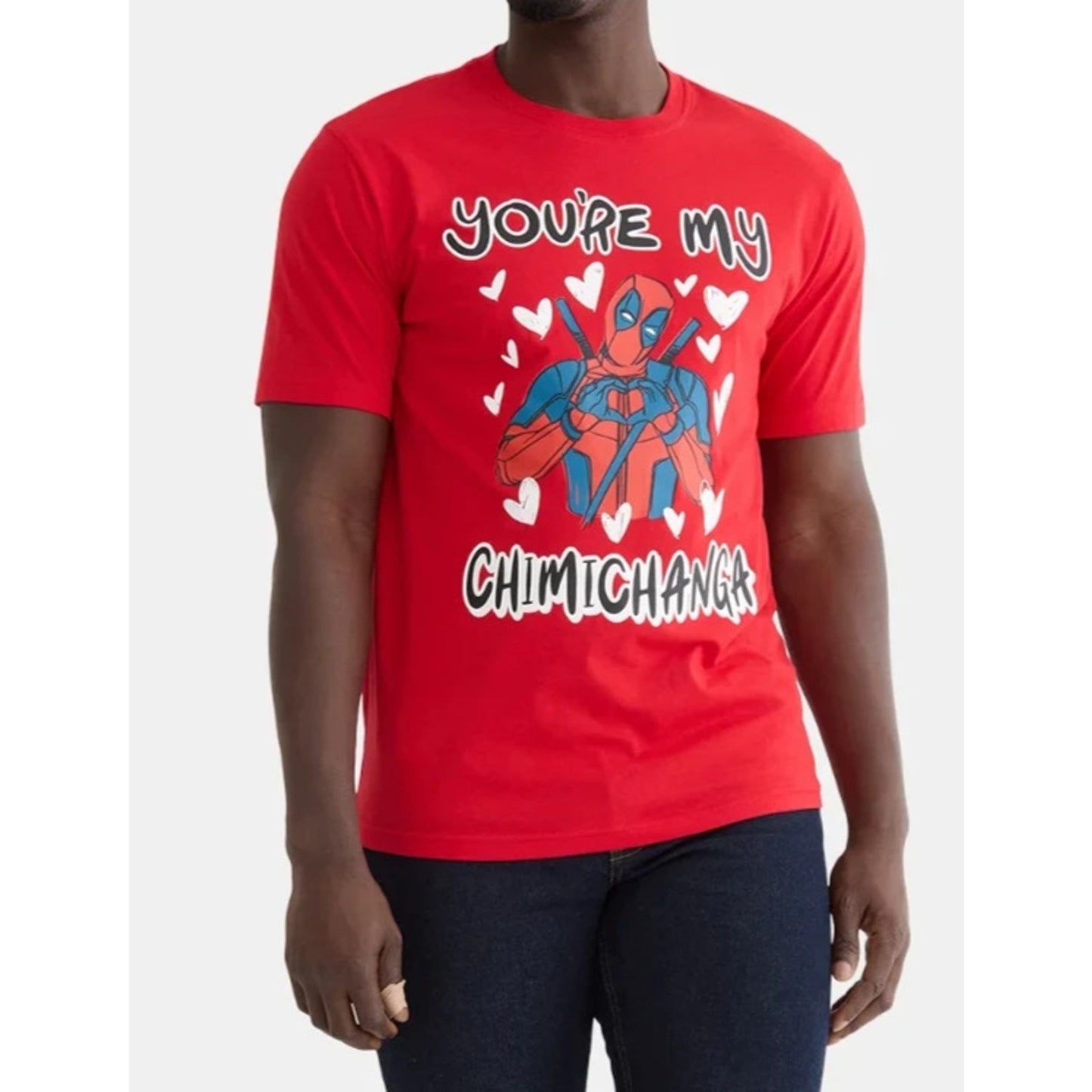 Deadpool Mens Valentines Day Graphic Tee with Short Sleeves Red Size 2x