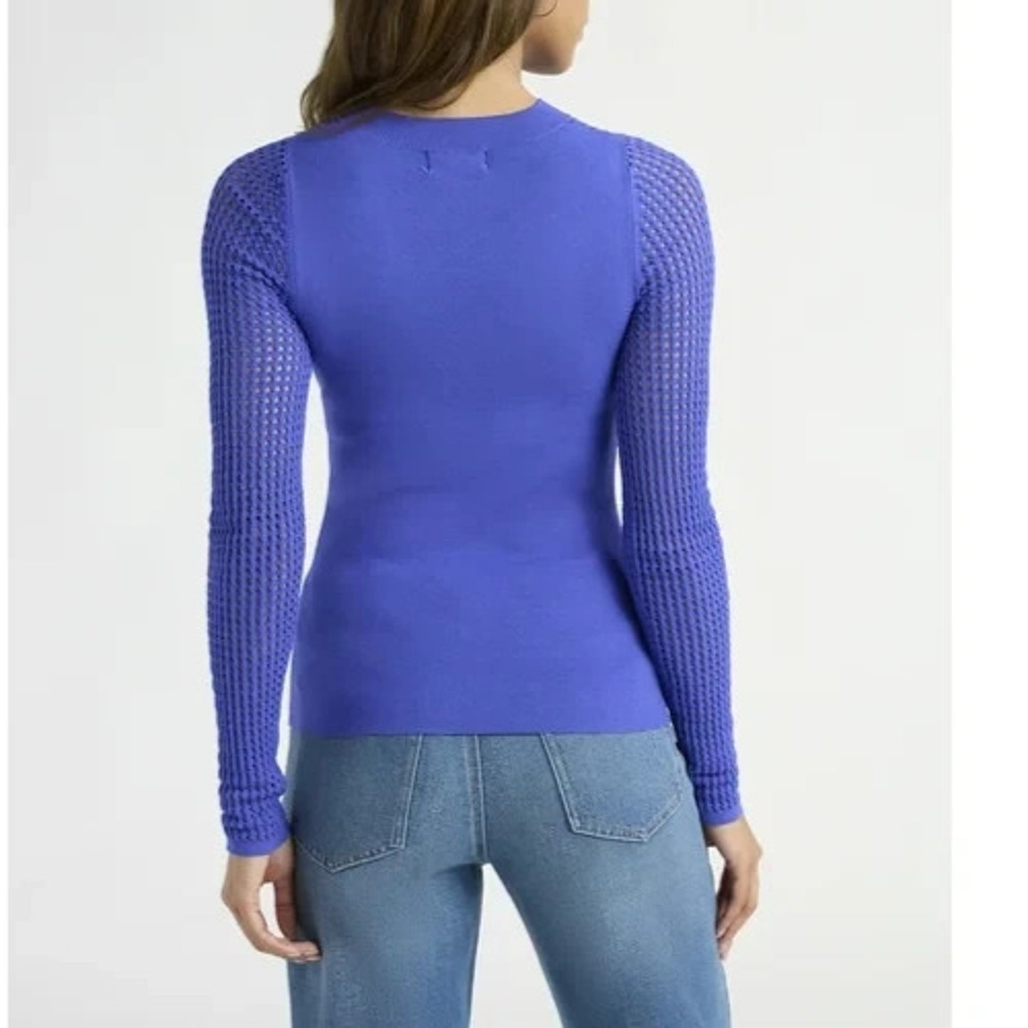 Sofia Jeans Womens V-Neck Mesh Pullover Sweater Sheer Long Sleeves Peri Pop Sz M