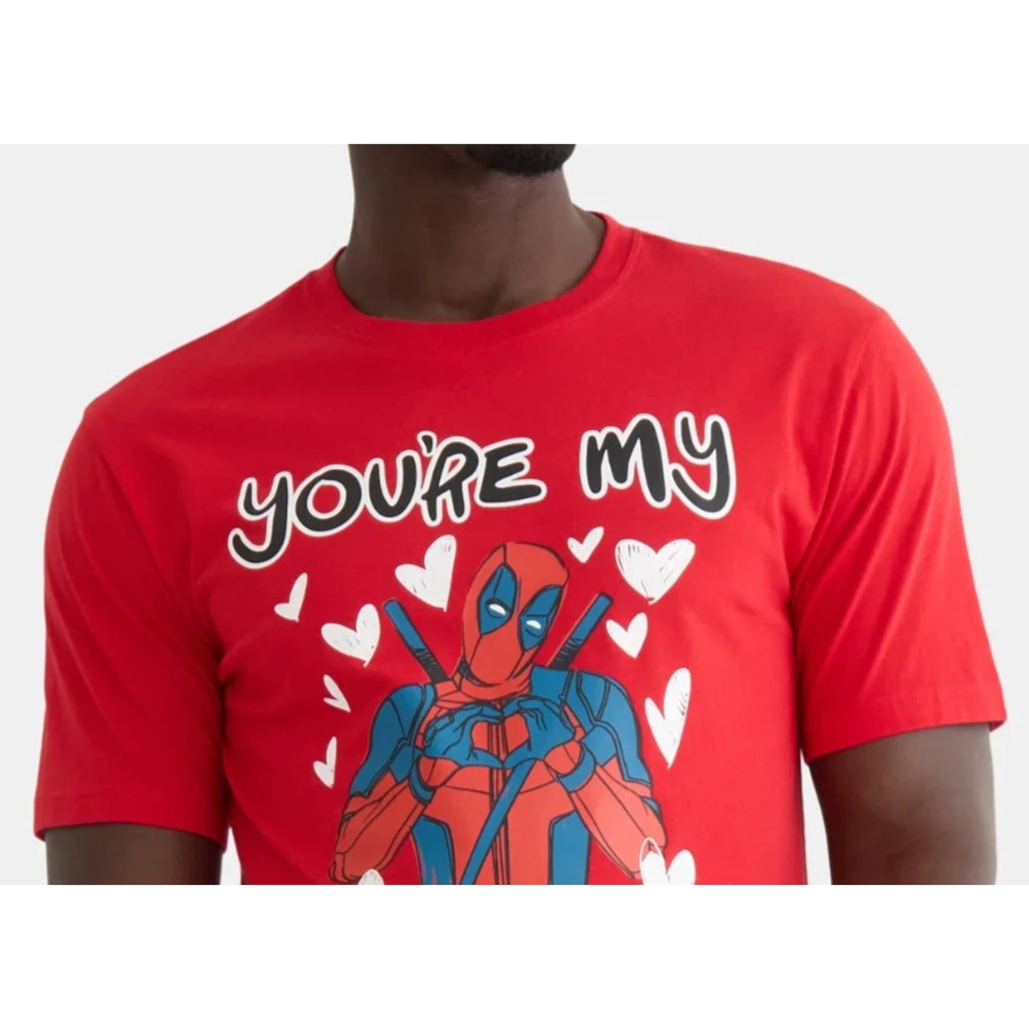 Deadpool Mens Valentines Day Graphic Tee with Short Sleeves Red Size 2x