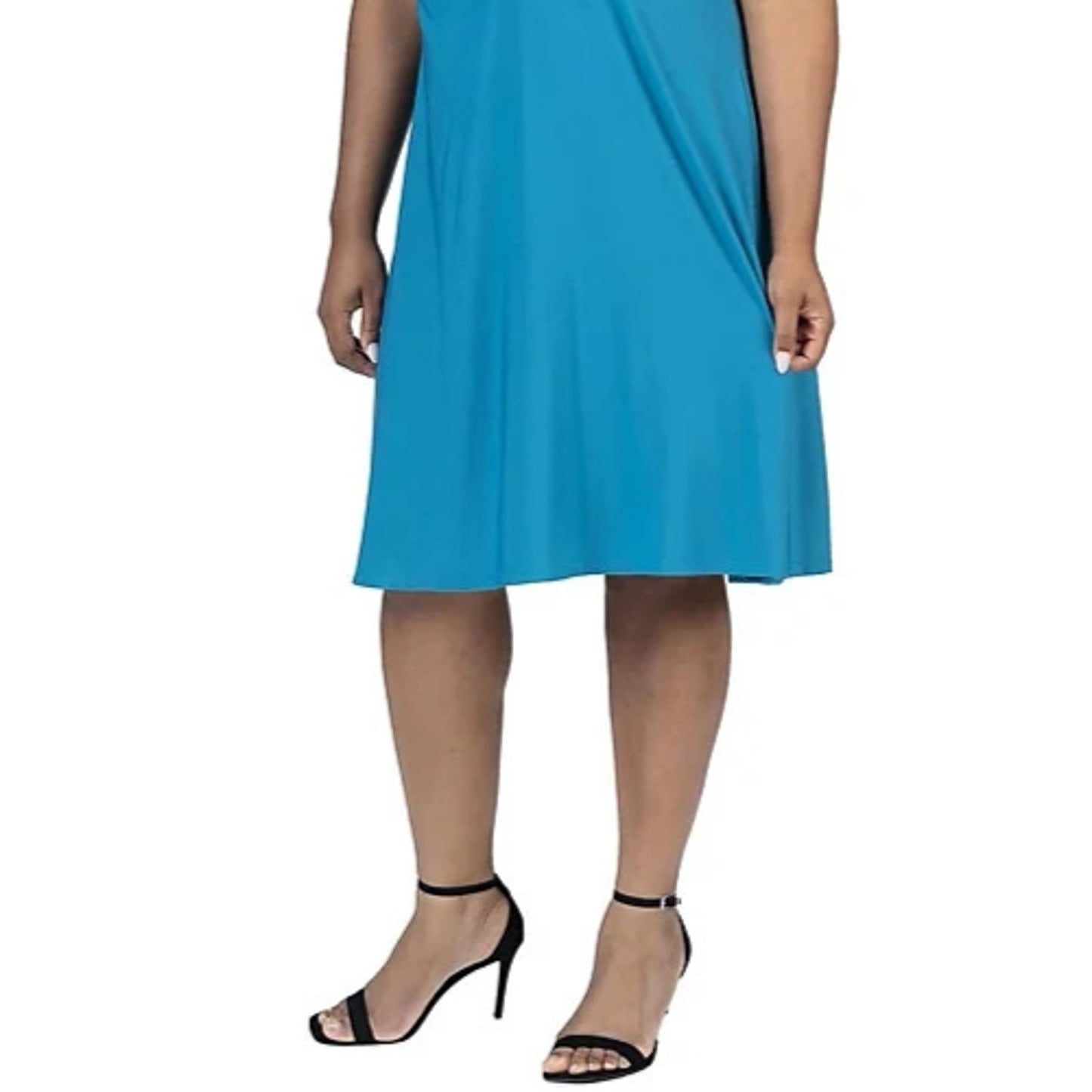 24Seven Comfort Apparel Womens Dress Faux Wrap Rouched Pullover V-Neck Teal Size 1X