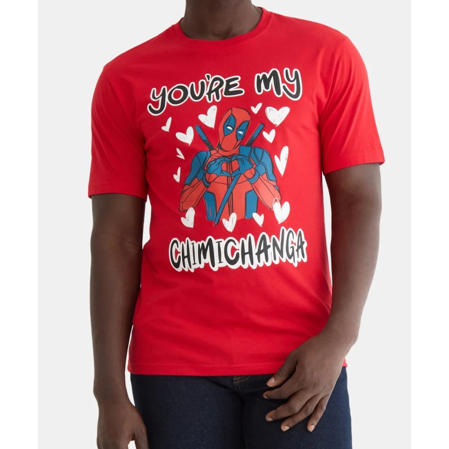 Deadpool Mens Valentines Day Graphic Tee with Short Sleeves Red Size 2x