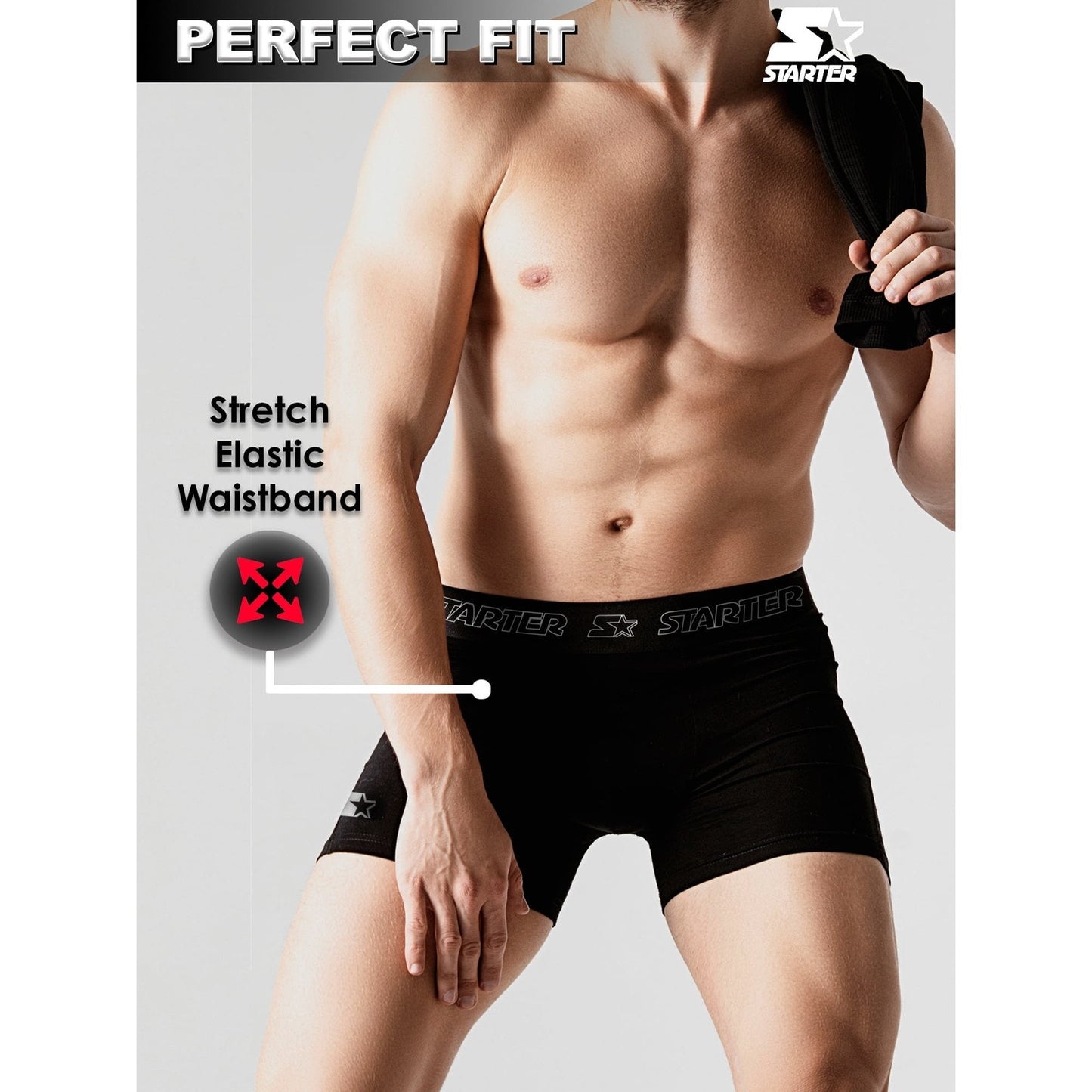 Starter Mens Stretch Cotton Boxer Briefs 6 Pack Black Size S