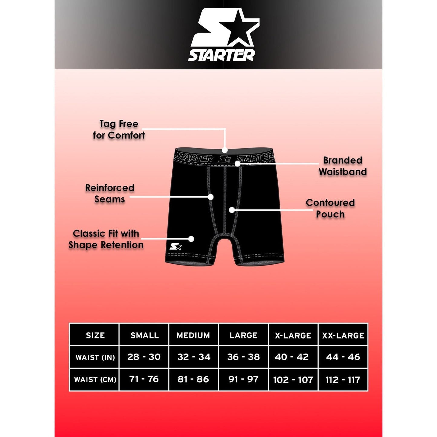 Starter Mens Stretch Cotton Boxer Briefs 6 Pack Black Size S