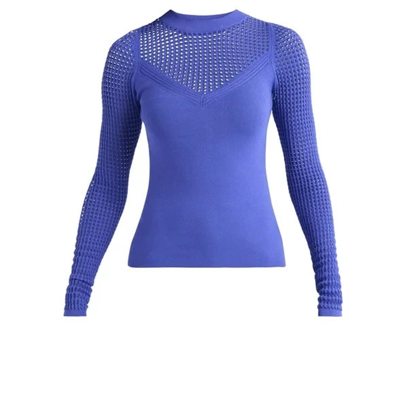 Sofia Jeans Womens V-Neck Mesh Pullover Sweater Sheer Long Sleeves Peri Pop Sz M