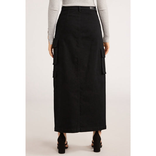 Scoop Womens Denim Cargo Maxi Skirt Black Soot Size 10 High Rise Pockets Relaxed