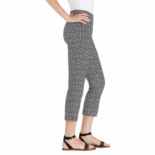 Hilary Radley Womens Pull-On Capri Pants Comfort Fit Geometric Black White Sz S