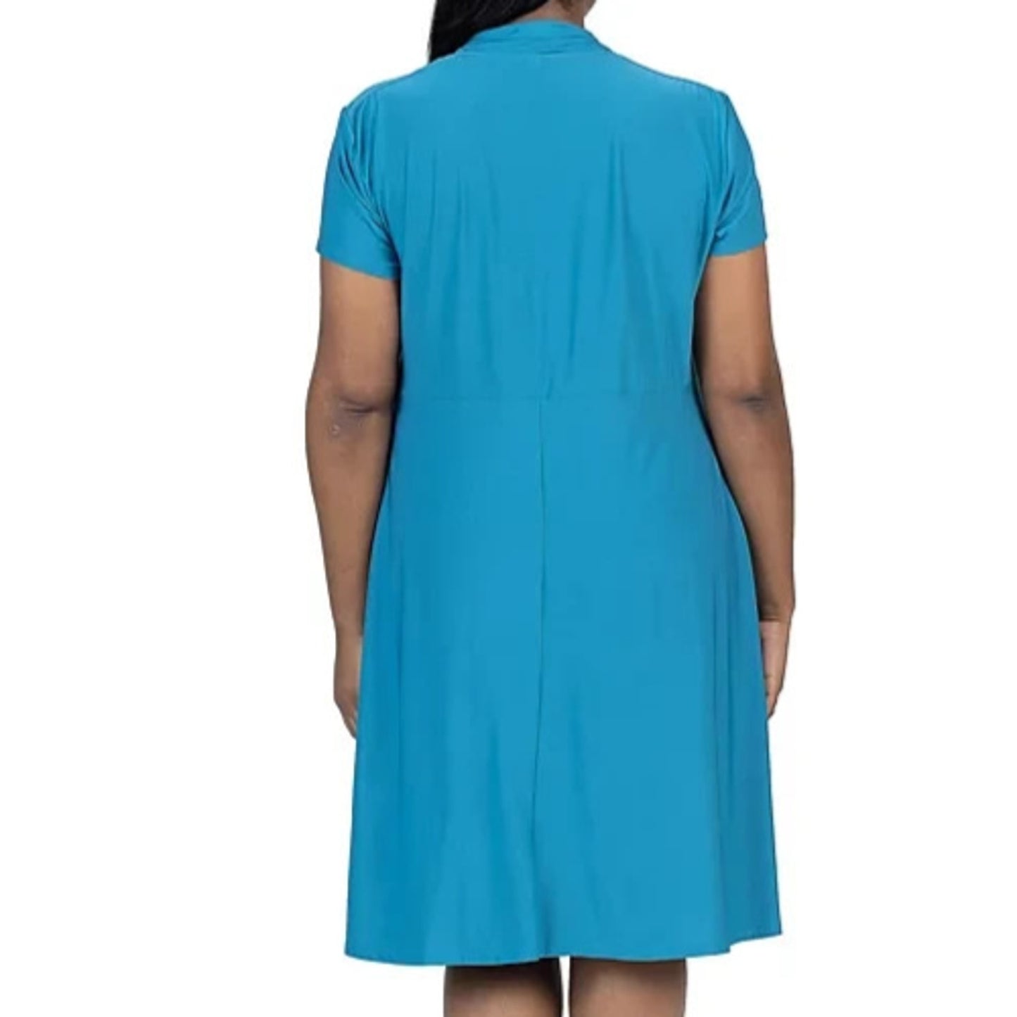 24Seven Comfort Apparel Womens Dress Faux Wrap Rouched Pullover V-Neck Teal Size 1X