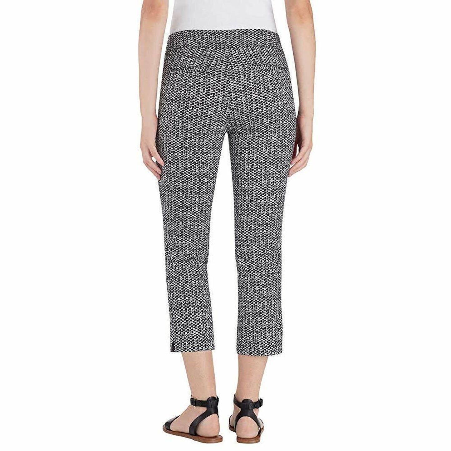 Hilary Radley Womens Pull-On Capri Pants Comfort Fit Geometric Black White Sz S