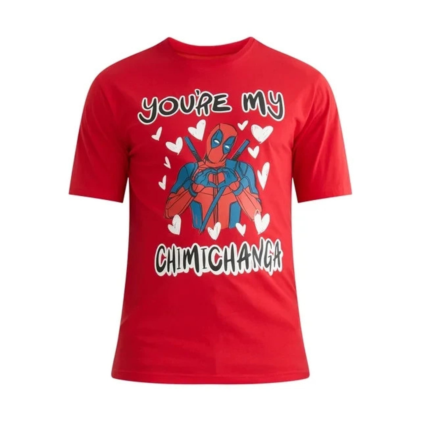 Deadpool Mens Valentines Day Graphic Tee with Short Sleeves Red Size 2x