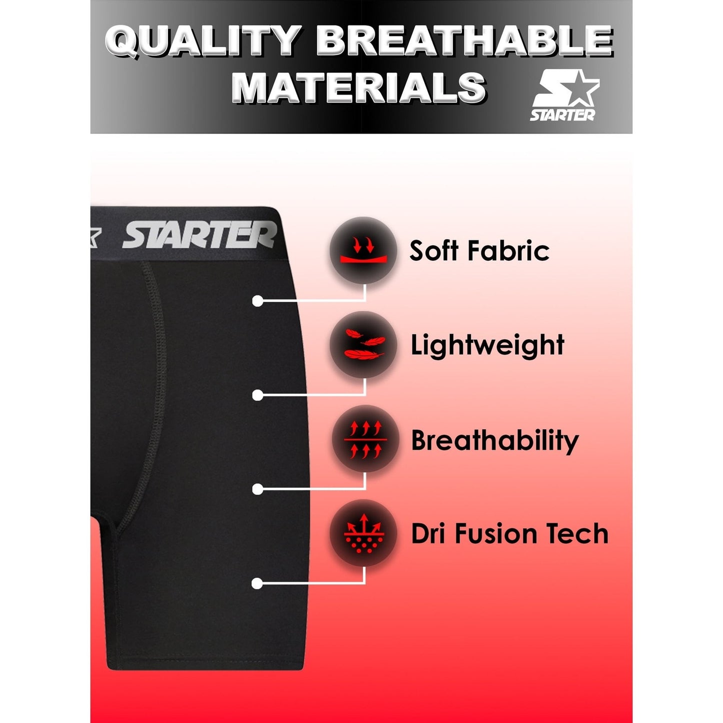 Starter Mens Stretch Cotton Boxer Briefs 6 Pack Black Size S