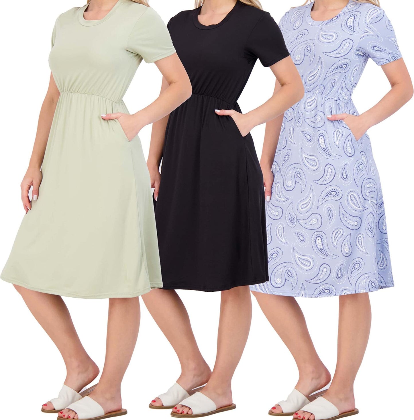 Real Essentials Womens 3-Pack T-Shirt Dress Flowy Multicolor Size 2X