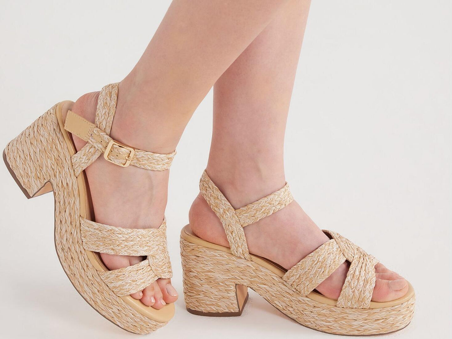 Scoop Womens Raffia Espadrille Platform Heeled Sandals Block Heel