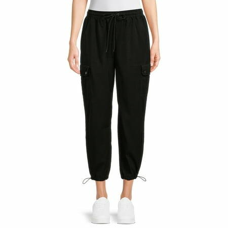 Time and Tru Womens Parachute Cargo Jogger Pants Black Soot Size XL