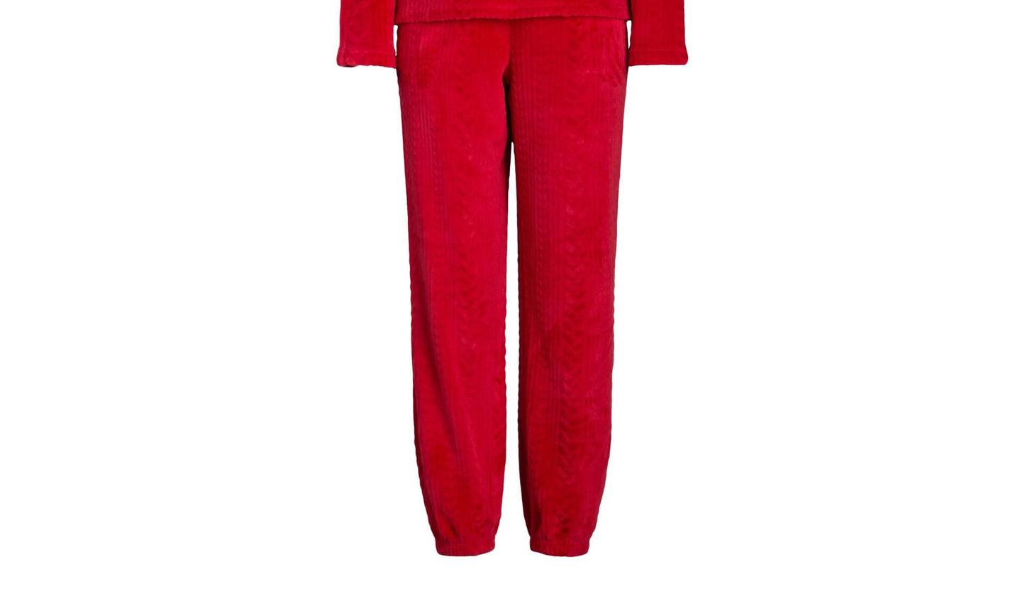 Joyspun Womens Crew Neck Plush Pajama Pullover Pockets Set Red Pepper Size L