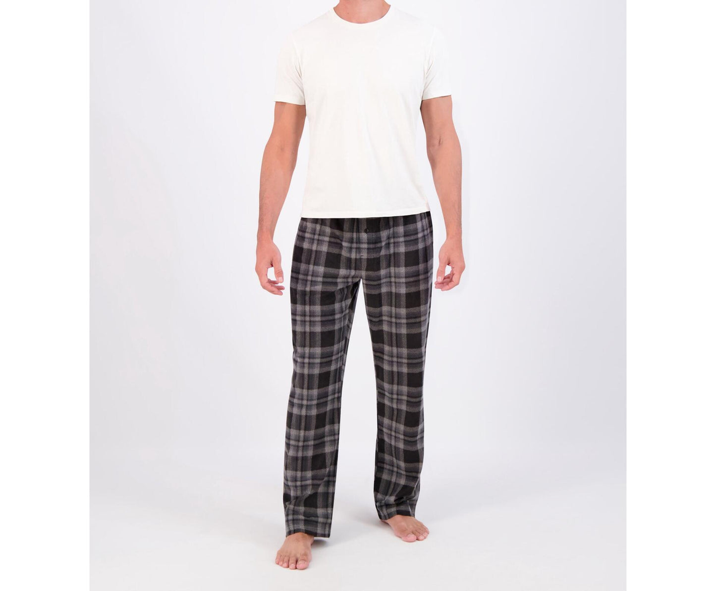 Hanes Mens Cozy Microfleece Pajama Pants 2-Pack Black Plaid/Green Plaid Size L