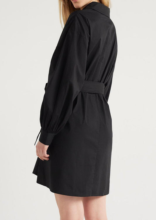 Scoop Womens Balloon Sleeve Poplin Shirtdress with Pockets Black Soot Size S