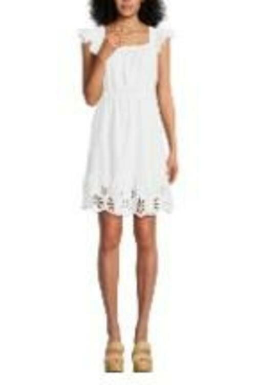 Time and Tru Womens Square Neck Eyelet Trim Mini Dress