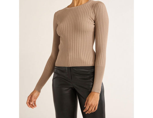 Scoop Womens Wide Ribbed Crewneck Sweater Lightweight Mushroom Size M