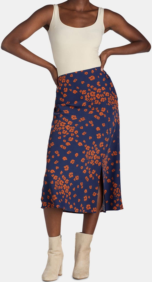 Time and Tru Womens Midi Slip Skirt Daisy Days Dark Navy Size M