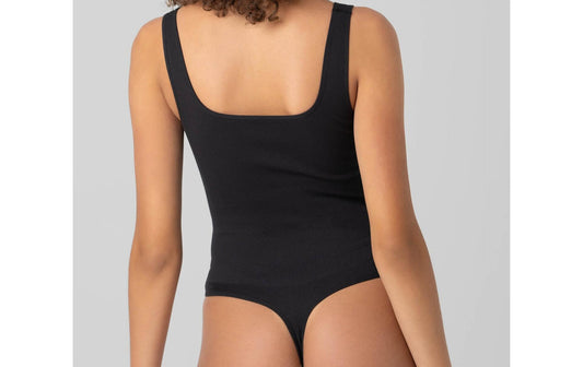 No Boundaries Womens Seamless Smoothing Rib Square Neck Bodysuit Black Soot Sz M