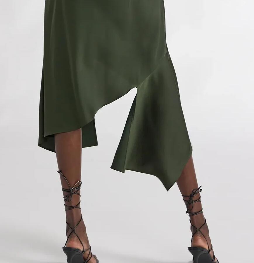 Scoop Womens Asymmetrical Bias Satin Slip Dress Kombu Green Size XL (16-18)