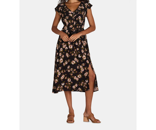 Time and Tru Womens Ruffle Neck Midi Dress Black Floral Size XL (16-18)