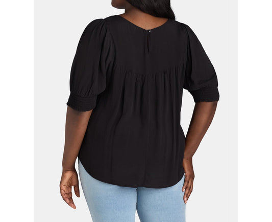 Terra & Sky Womens Plus Smocked Blouse Black Size 4X (28W-30W)