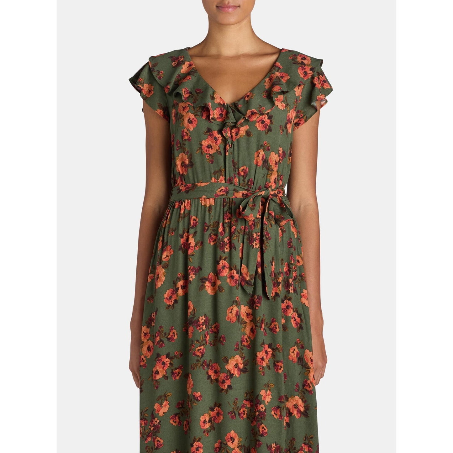 Time and Tru Women's and Women's Plus Ruffle Neck Midi Dress Sea Turtle Size 4X