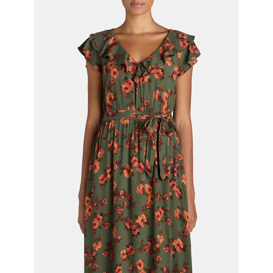 Time and Tru Women's and Women's Plus Ruffle Neck Midi Dress Sea Turtle Size 4X