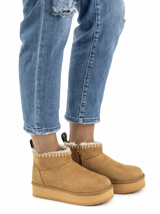 MUK LUKS Women's Augie Mini Side-Zip Cozy Booties Camel Size 11