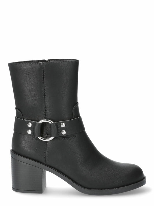 Time and Tru Womens Heeled Moto Boots Black Size 9