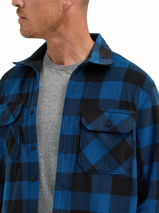 Wrangler Mens Fleece Buffalo Relaxed Fit Long Sleeve Shirt Blue Plaid Size XL