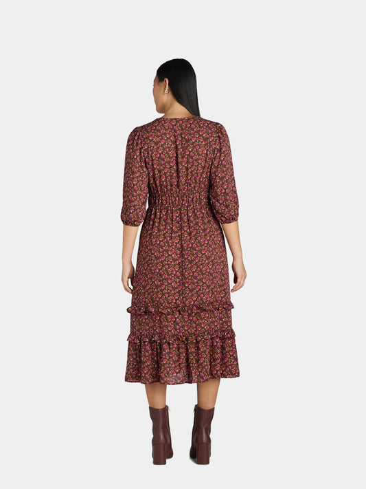 The Pioneer Woman Ruffle Maxi Dress Womens Falling Floral Coffee Size 2x