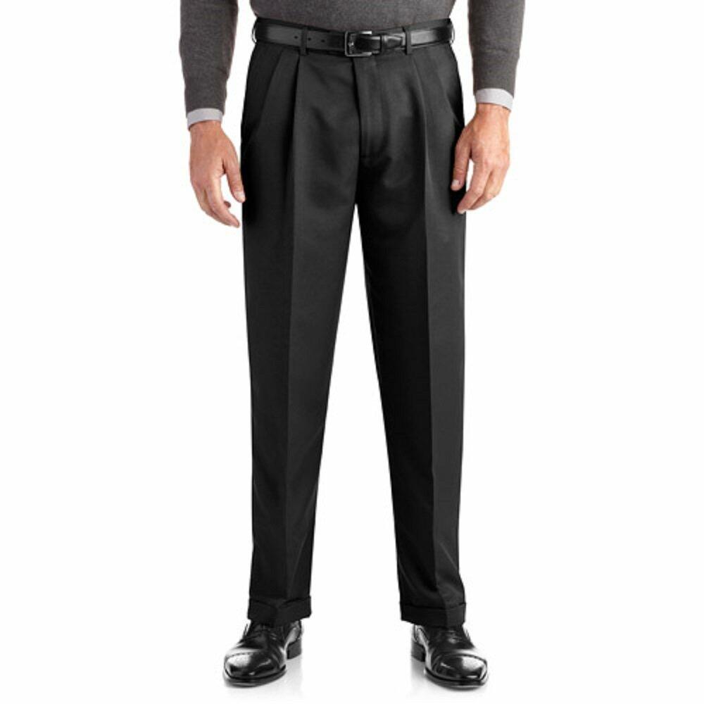 George Men's Pleated Cuffed Microfiber Dress Pants Black Size 40x32