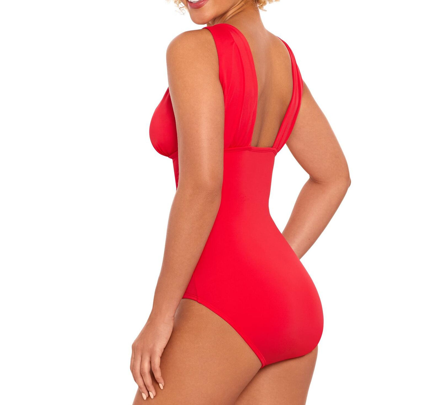 Time and Tru Womens Plunge V Neck One Piece Swimsuit Red Size M
