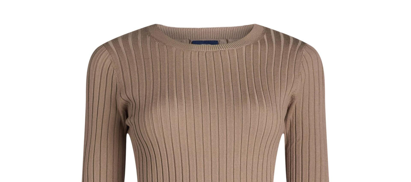 Scoop Womens Wide Ribbed Crewneck Sweater Lightweight Mushroom Size M