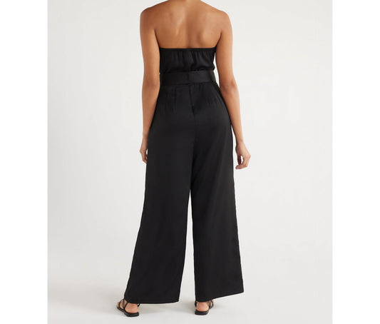 Scoop Womens Wrap Halter Satin Jumpsuit with Wide Leg 32” Inseam Black Size XS