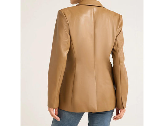 Sofia Jeans Womens Faux Leather Single Breasted Blazer Cocoa Mocha Size S (4-6)