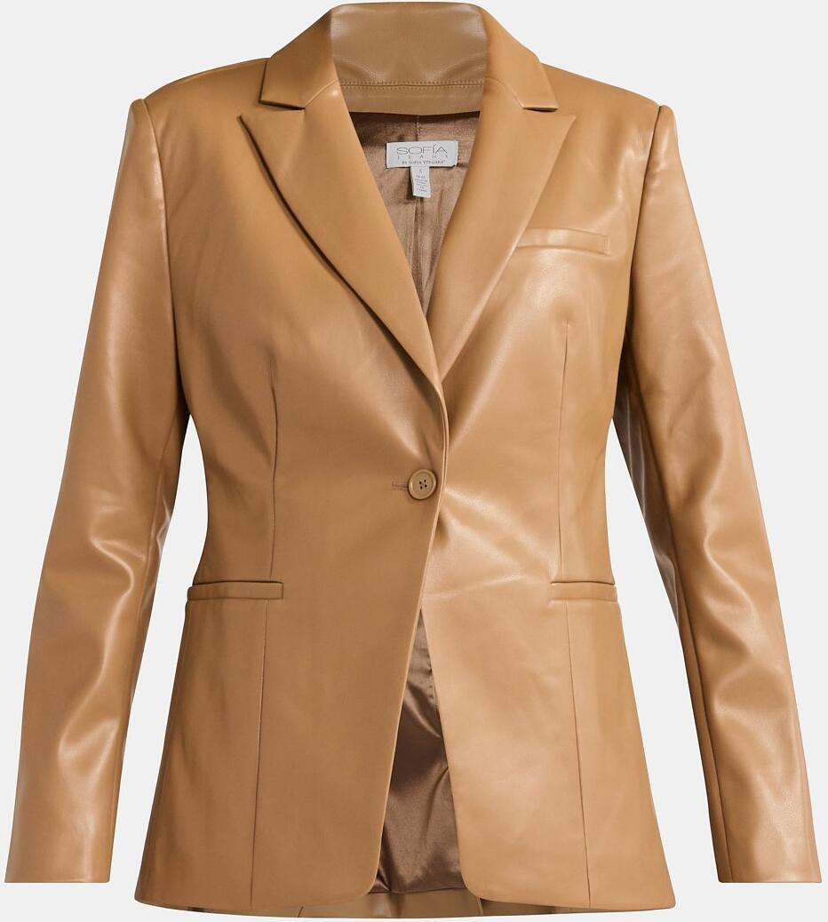Sofia Jeans Womens Faux Leather Single Breasted Blazer Cocoa Mocha Size S (4-6)