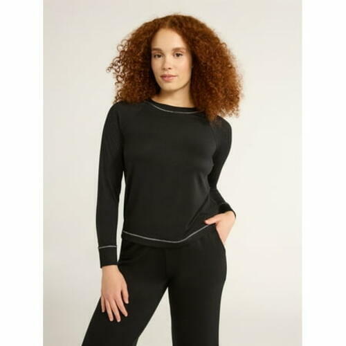 Joyspun Women’s Hacci Knit Sleep Top with Long Sleeves Black Size 2X