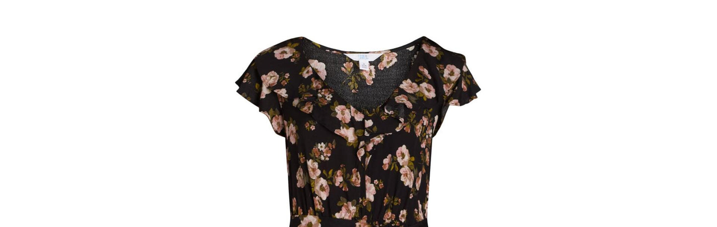 Time and Tru Womens Ruffle Neck Midi Dress Black Floral Size XL (16-18)