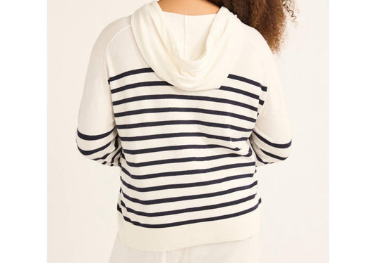 Free Assembly Womens Cozy Yarn Hoodie Sweater Long Sleeves Cream 100 Stripe Sz L