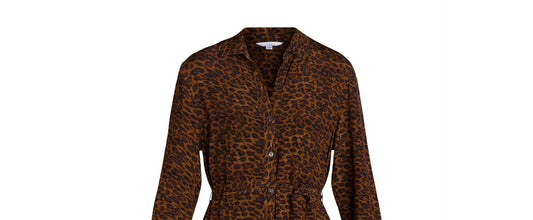 Time and Tru Womens Shirt Dress with Long Sleeves Brown Soil Leopard Size XXL