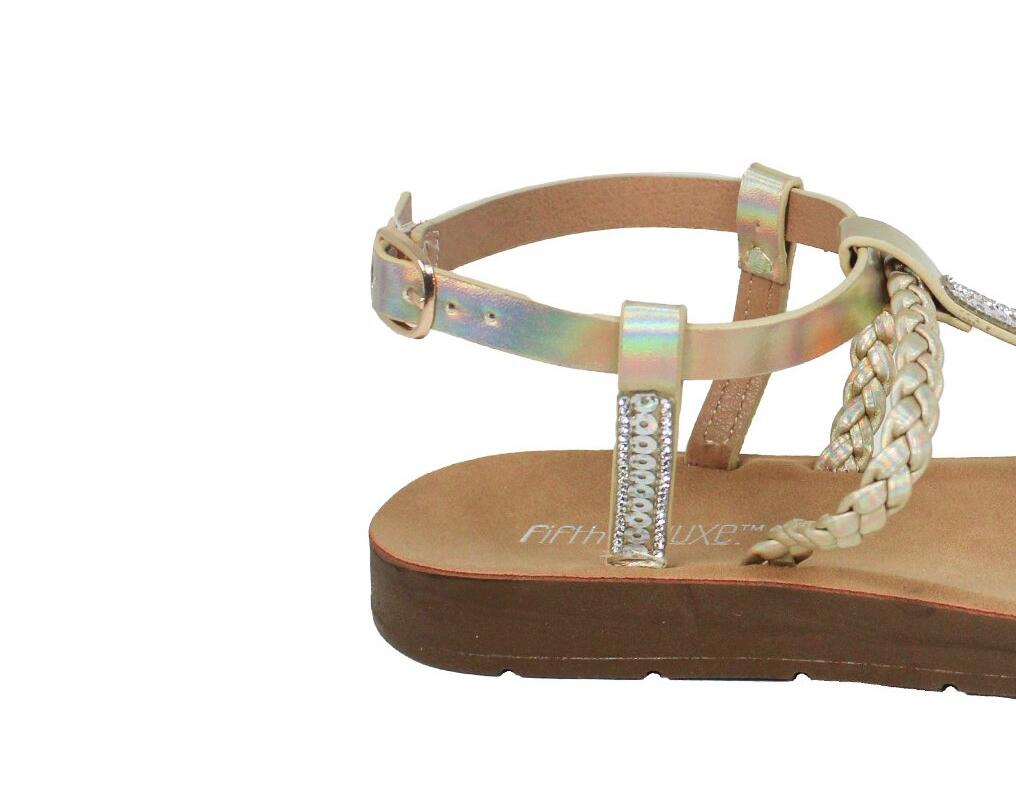 Fifth & Luxe Womens Metallic Braided T-Strap Flat Sandals Light Gold Size 7