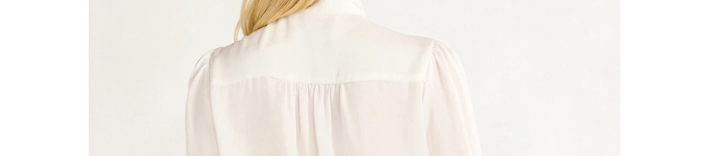 Free Assembly Womens Bow Tie Blouse with Long Sleeves Cream 100 Size M