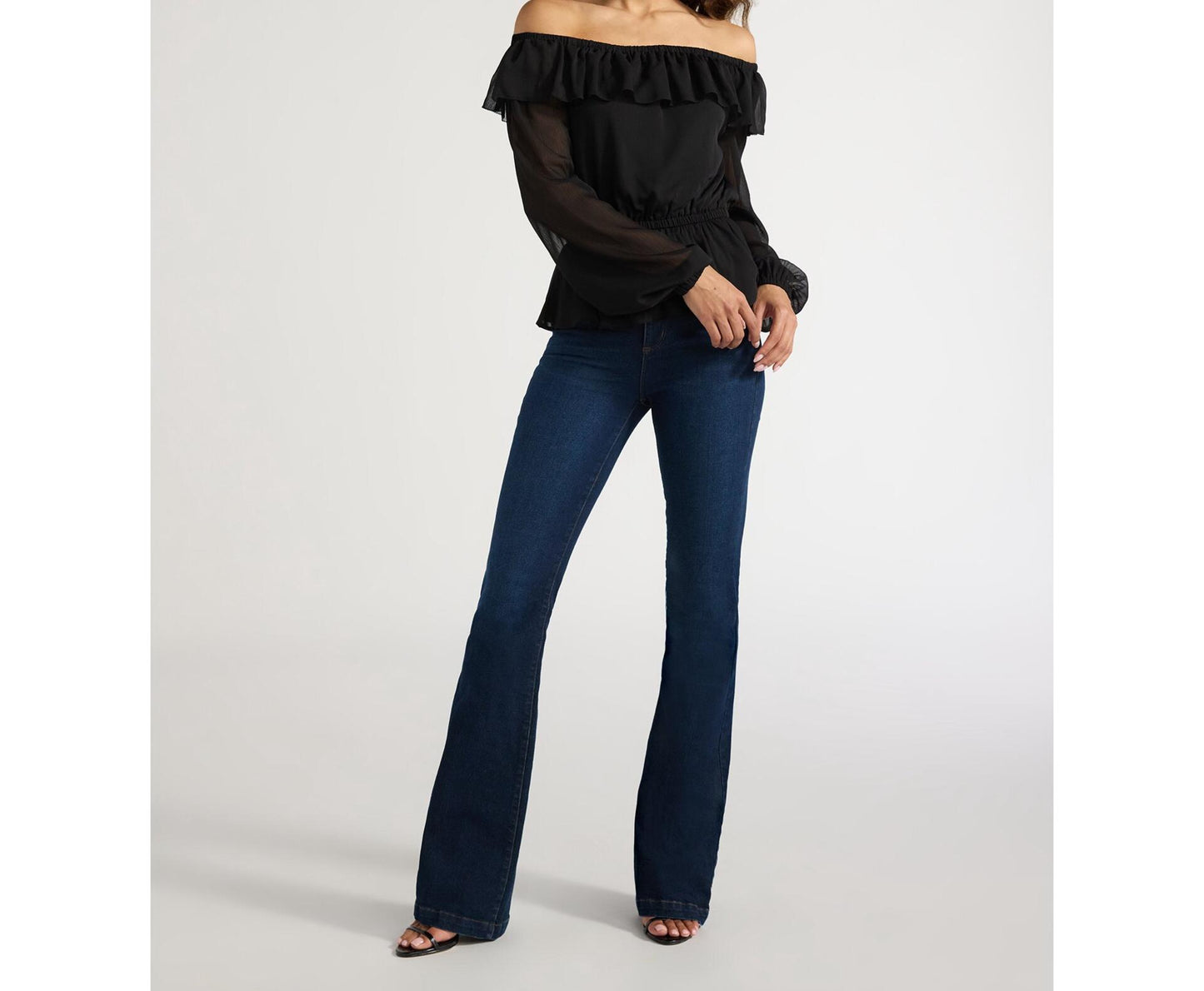 Sofia Jeans Womens Off Shoulder Top Pullover Ruffle Plepum Black Size L (12-14)