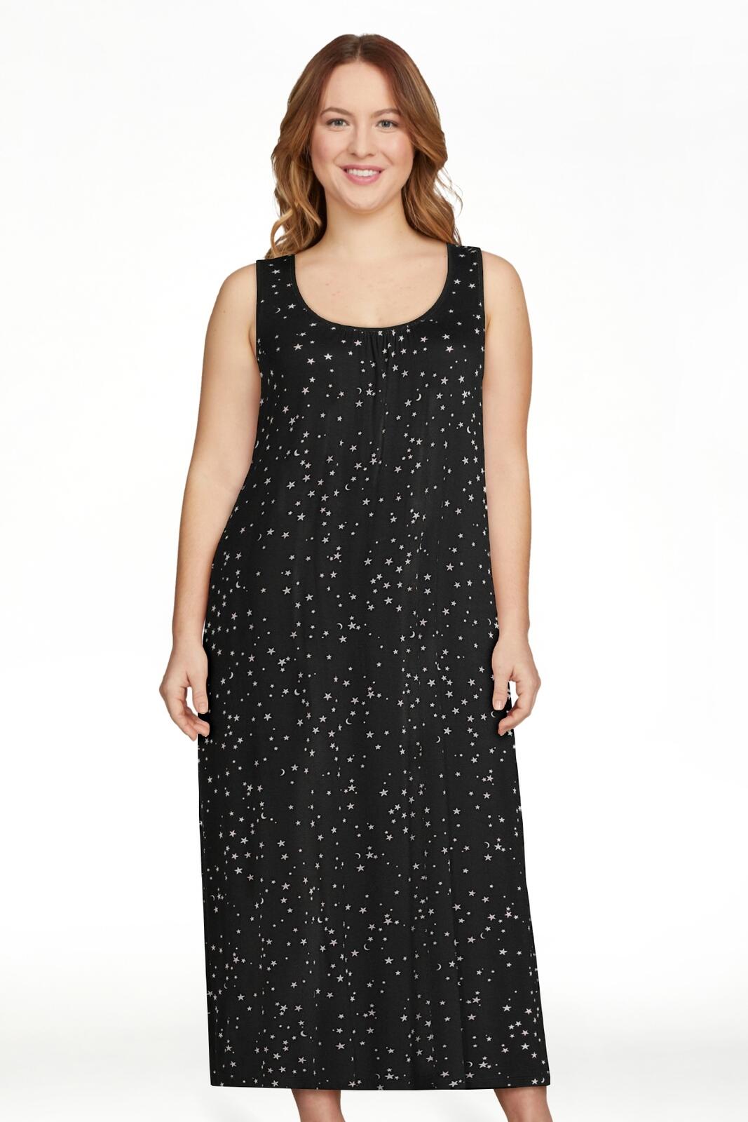 Joyspun Womens Sleeveless Knit Midi Chemise Stars Black Print Size XL
