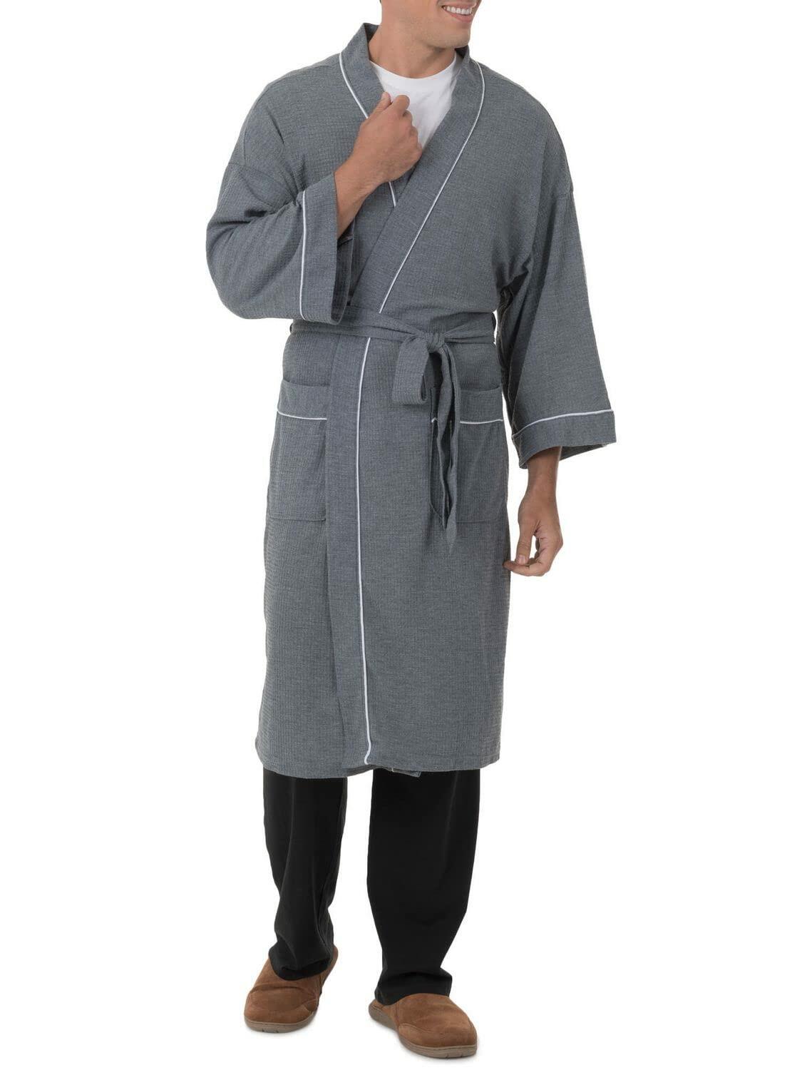 Fruit of the Loom Men's Waffle Knit Robe, Grey