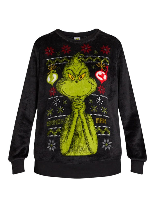 The Grinch Women’s Fleece Graphic Sleep Top Black Soot Size 2X