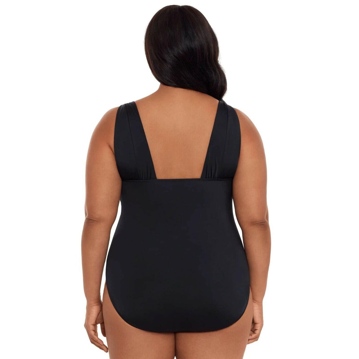 Time and Tru Womens Plus Plunge Neck One Piece Swimsuit Black Size XXL